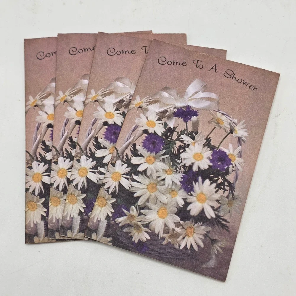 American Greetings Shower Invitations Unused Brown Floral Daisy Vintage 1972 4ct